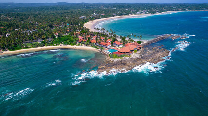 Beautiful Indian Ocean coast in Sri Lanka, Dikwella. Top view, aerial photography.