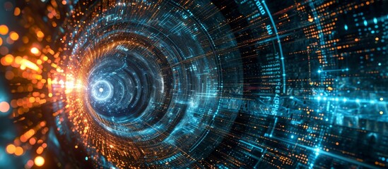 Advanced Artificial intelligence utilizing quantum computing in a digital information tunnel. - obrazy, fototapety, plakaty