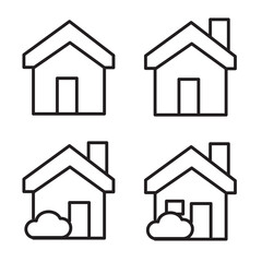 home icons set. House symbol. Set of real estate objects and houses black icons isolated on white background. Vector illustration.