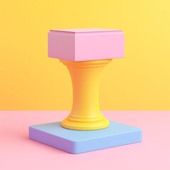 A colorful pastel square podium designed for product display on a yellow background, creating a vibrant and visually appealing presentation space.