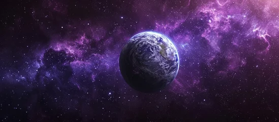 Fototapeten A stunning planet resembling Earth found amidst a mesmerizing purple space with numerous stars, a celestial finding in the vast universe. © 2rogan