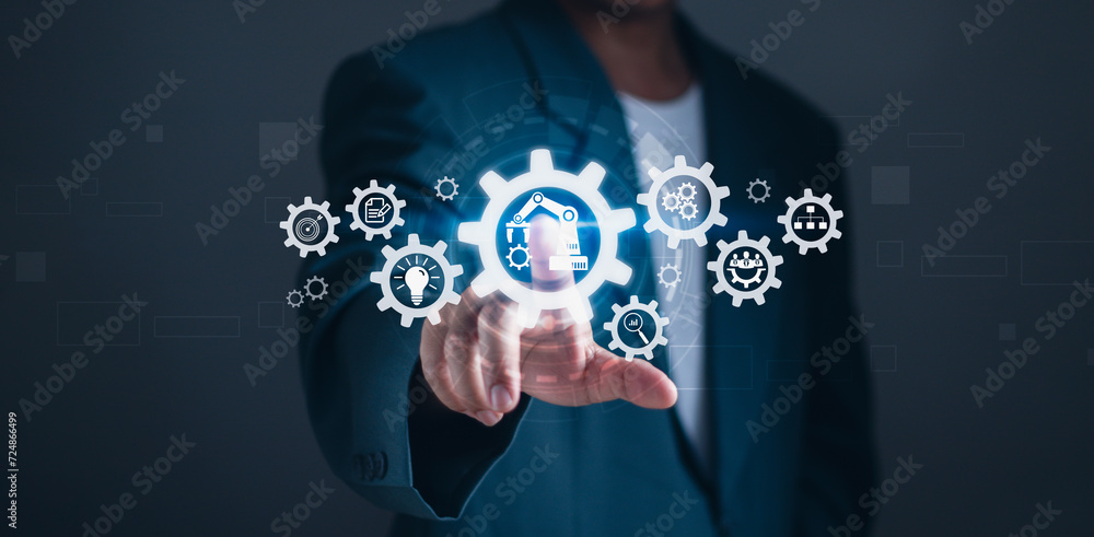 Aufkleber concept of automatic control system with modern technology innovation for business process managemen