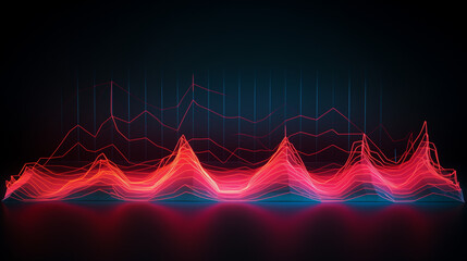 Neon , red line chart waves front view, Ai generated image 