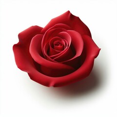 A single, red rose petal on a white background