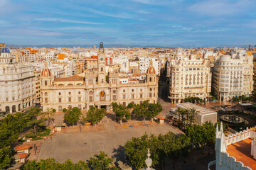 Aerial view Valencia historic old town district Spain 