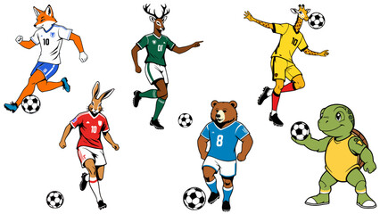 Stylish silhouette set of soccer animals