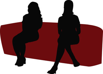 two women sitting, silhouette vector