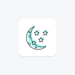 Star and Crescent icon, celestial, islamic, star and crescent islamic symbol, celestial symbols color shadow thinline icon, editable vector icon, pixel perfect, illustrator ai file