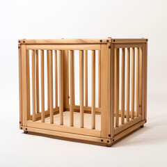side view of rectangular Wooden Playpen on white background сreated with Generative Ai