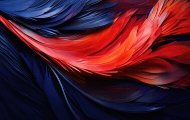 Obraz premium This close-up photo captures the vibrant colors and intricate details of a red and blue feather.