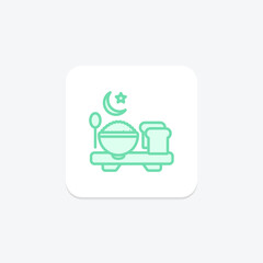 Suhoor Meal icon, pre-dawn meal, food, pre-fasting meal, suhoor meal early morning meal duotone line icon, editable vector icon, pixel perfect, illustrator ai file