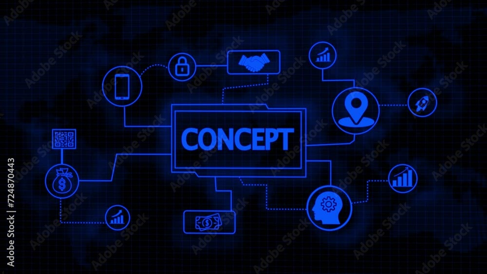 Poster concept on a flashing computer monitor with moving graphs and data. network concept on wold texture,
