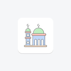 Minaret icon, tower, mosque, islamic architecture, minaret mosque tower lineal color icon, editable vector icon, pixel perfect, illustrator ai file