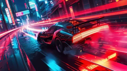 Foto op Canvas racing car in a 3d video game with neon lights © Marco