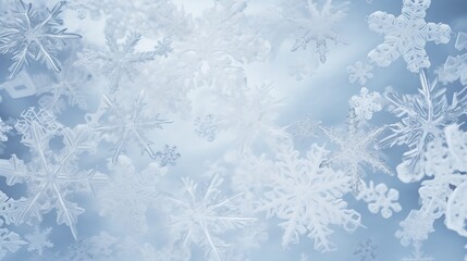 snowflake background, white crystal snowflakes on soft white background, abstract and beautiful