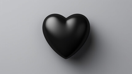 Fototapeta premium one black matte heart on a white background, on the right side of the picture сreated with Generative Ai