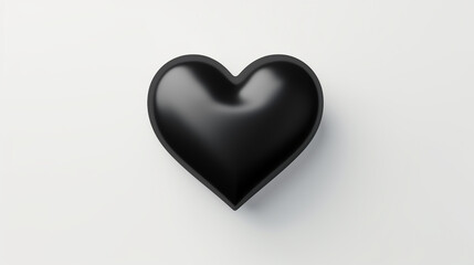 Fototapeta premium one black matte heart on a white background, on the right side of the picture сreated with Generative Ai