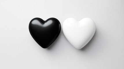 Fototapeta premium one black matte heart on a white background, on the right side of the picture сreated with Generative Ai