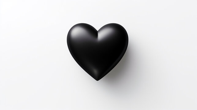one black matte heart on a white background, on the right side of the picture сreated with Generative Ai