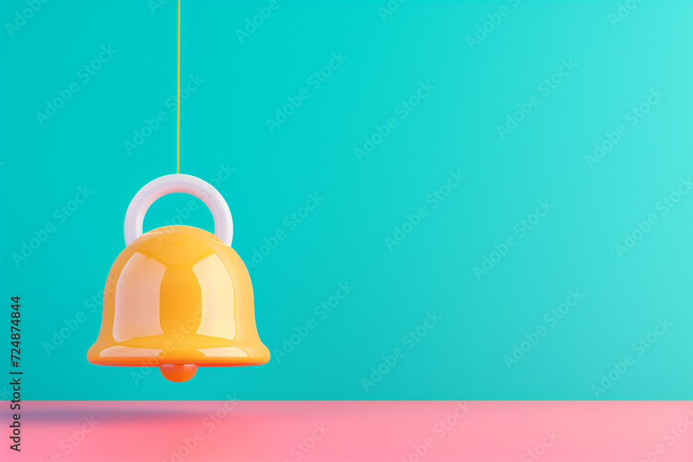 Wall mural Notification bell in social media concept in 3D illustration style on a colorful background