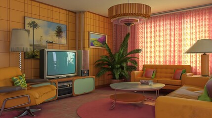 The living room looks like it's from the 1970s or 1980s.