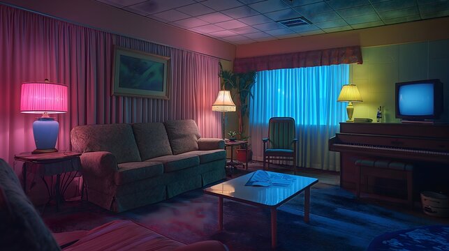 The living room looks like it's from the 1970s or 1980s.