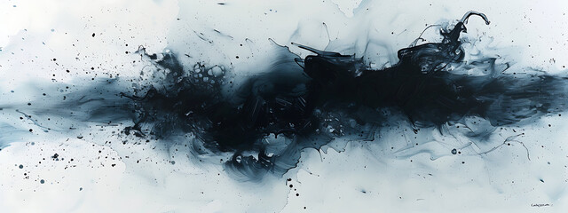 a painting of a black spatter on white background in 