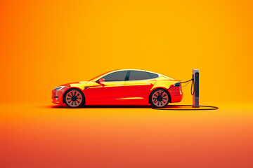 Electric cars with charging stations in 3D illustration style on a colorful background