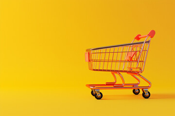 Shopping cart with the concept of shopping in 3D illustration style on a colorful background