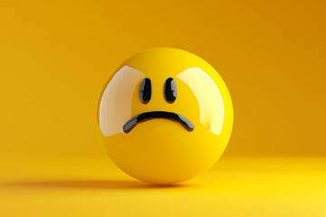 sad face emoji in 3D illustration style on a colorful background
