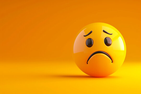sad face emoji in 3D illustration style on a colorful background