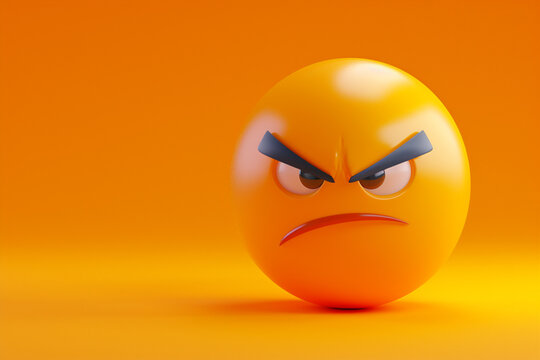 angry face emoji in 3D illustration style on a colorful background