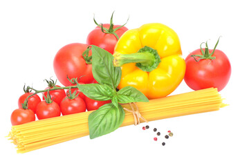 Pasta and vegetables isolated