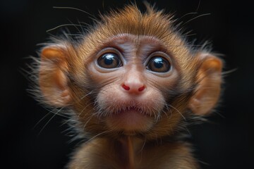 Portrait of a red monkey in a photo studio. Portrait d'un singe roux dans un studio photo.