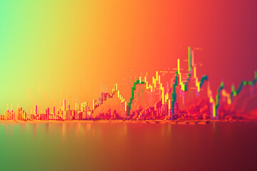 Stock graph in business concept in 3D illustration style on a colorful background