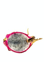 Ripe Dragon Fruit Half Slice Isolated on White Background with Copy Space in Vertical Orientation