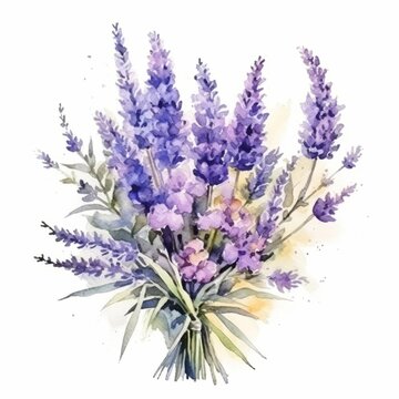 Watercolor painting style of lavender bouquet,ai image