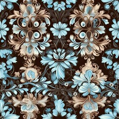soft vibrant floreal blue inspired flower pattern , generated by AI . High quality photo