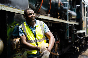africa american worker Engineers work in heavy industry. Engineer working in factory background.