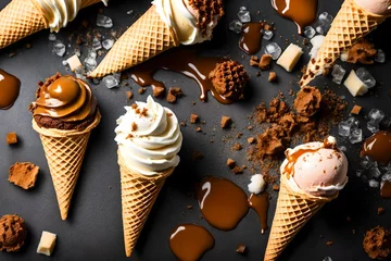 Foto auf Alu-Dibond Indulgent homemade ice cream cone with caramel © MISHAL