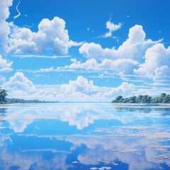 Bright blue sky tone semirealistic with water reflect , generated by AI