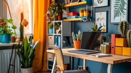 Laptop Computer on Wooden Desk, Back to school