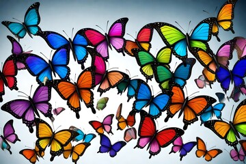 Ornamental multicolored butterflies on a background in the same colours. Seamless tile