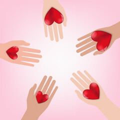 Hand Holding Red Heart. Concept of Love, Donation or Charity. Vector Illustration. 