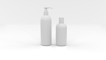 Set of cosmetic realistic plastic bottles on a white background. Cosmetic package collection for shampoo. Isolated mockup on white background. 3d illustration.