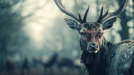 real zombie deer new world epidemic seen in the forest of united states and canada - obrazy, fototapety, plakaty