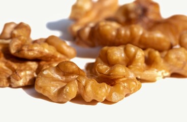 Macro of Dry Walnut Isolated Isolated on White Background in Horizontal Orientation