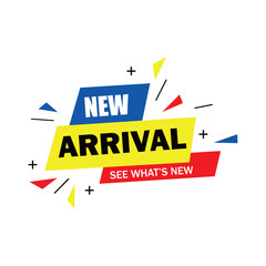 Fototapeta premium new arrival banner design. business promotion concept sign and symbol.