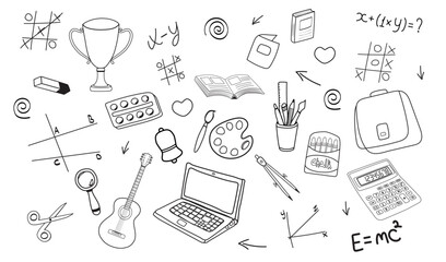 Educational School doodles for design outlines set 