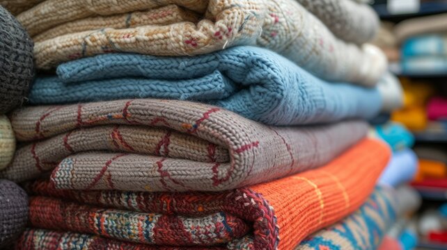 Warm blankets piled for distribution, highlighting a blanket drive and the generosity extended through charitable efforts